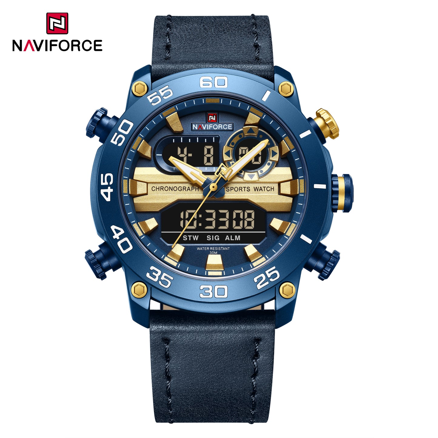 Naviforce 9235 Platinum Men Leather Watch - Blue