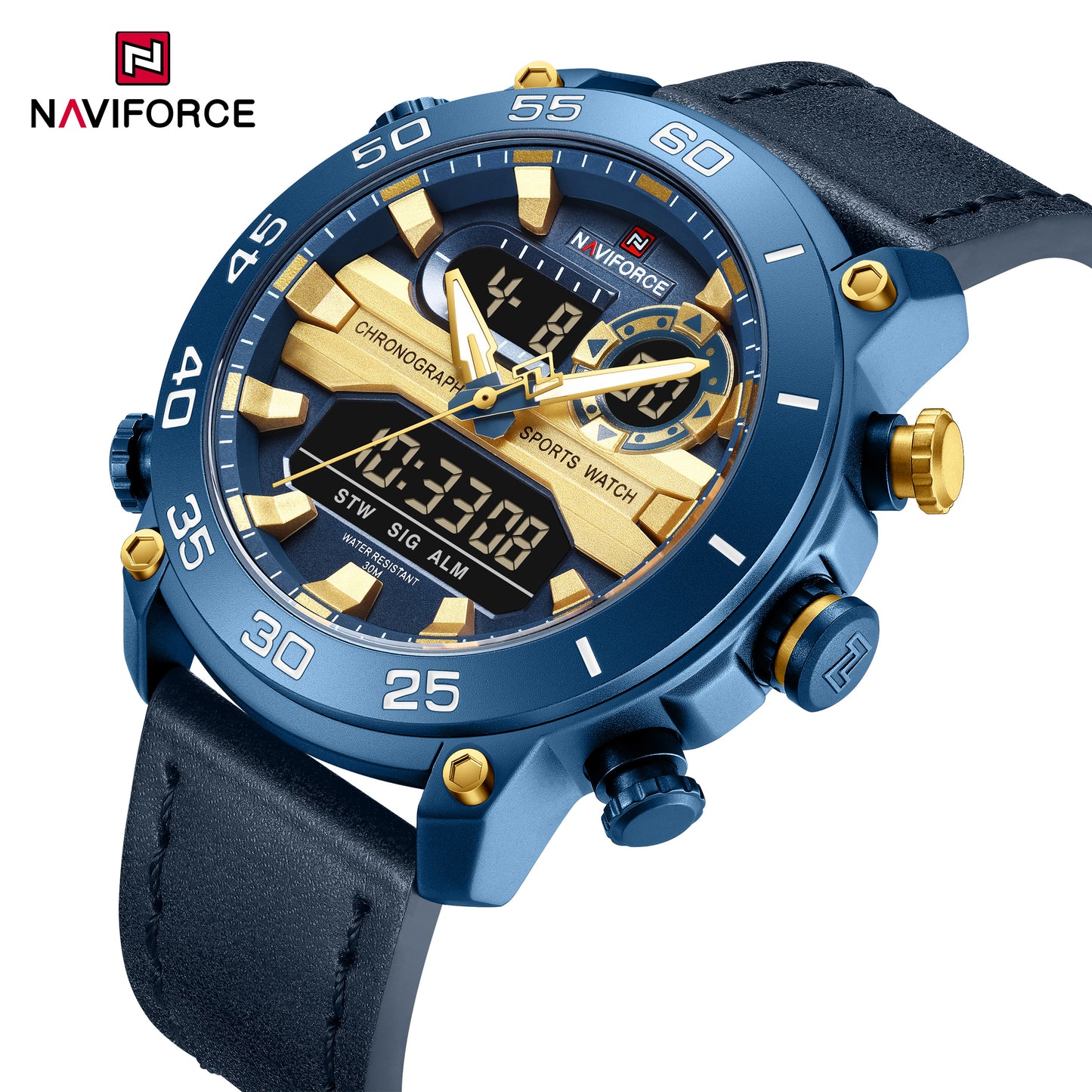 Naviforce 9235 Platinum Men Leather Watch - Blue