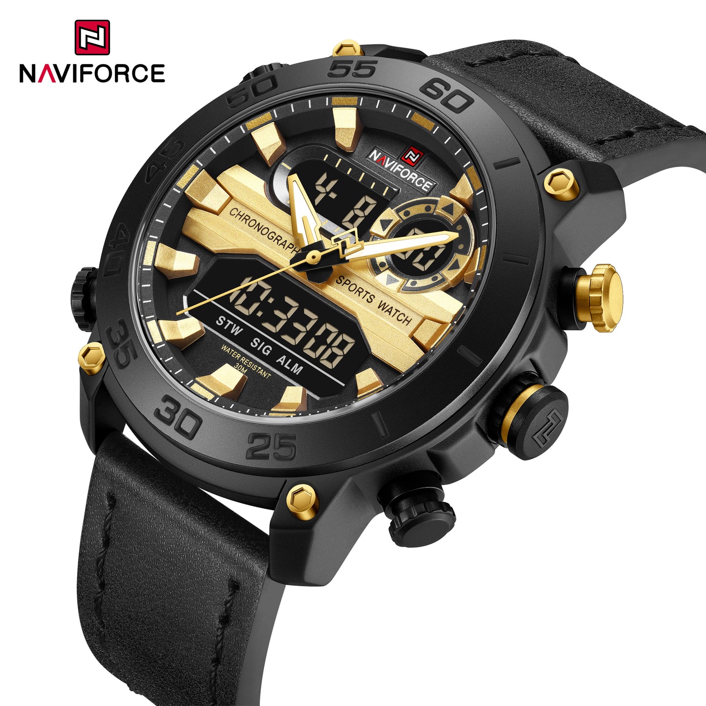 Naviforce 9235 Platinum Men Leather Watch - Black
