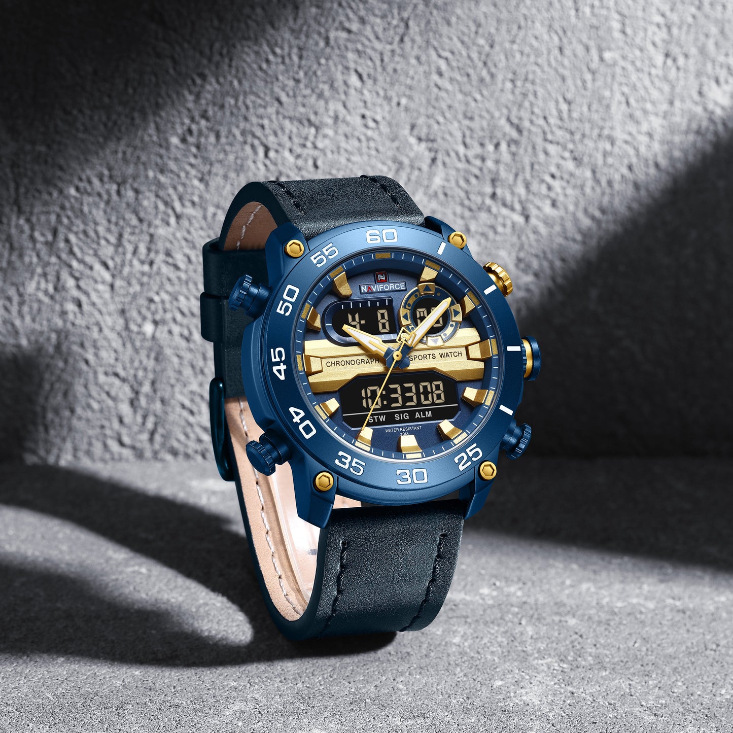 Naviforce 9235 Platinum Men Leather Watch - Blue