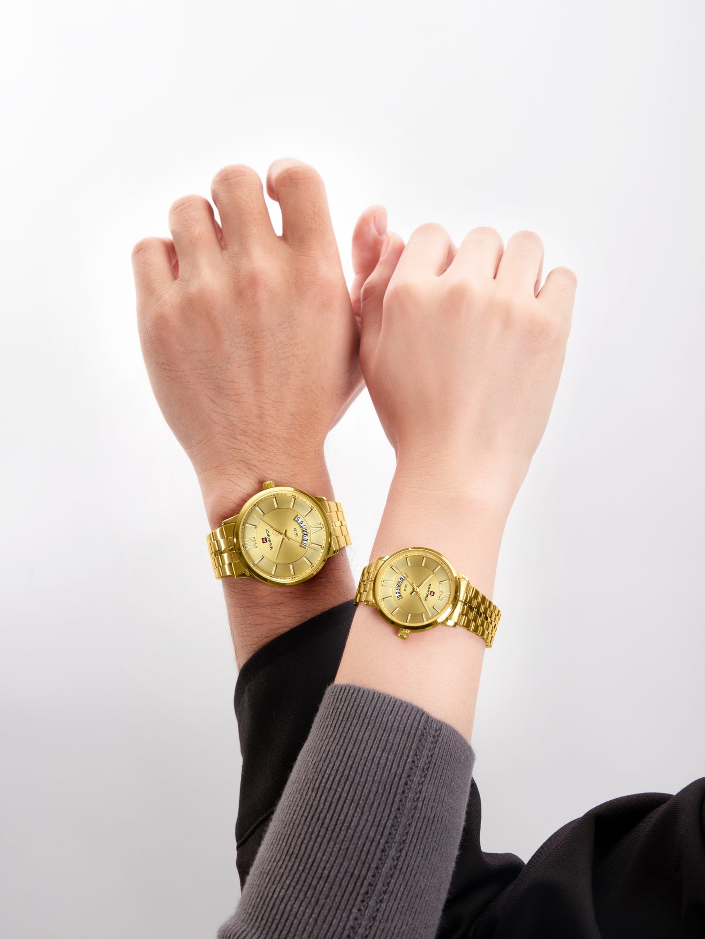 Naviforce 9238 Unico Quartz Couple Watch - Gold