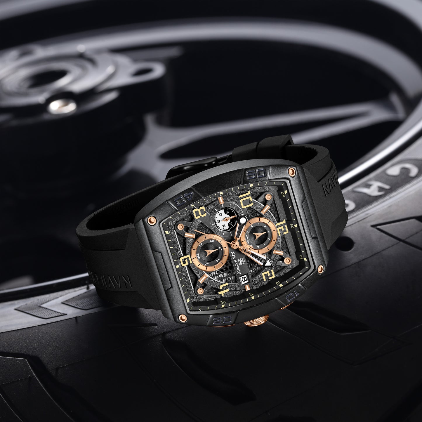 Naviforce 8052 Fantasy Men Watch - Black RoseGold