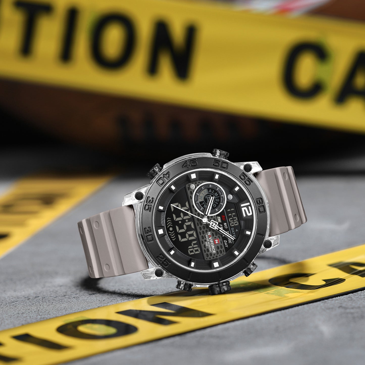 Naviforce 6104 Unisex Silicone Watch - Grey-black