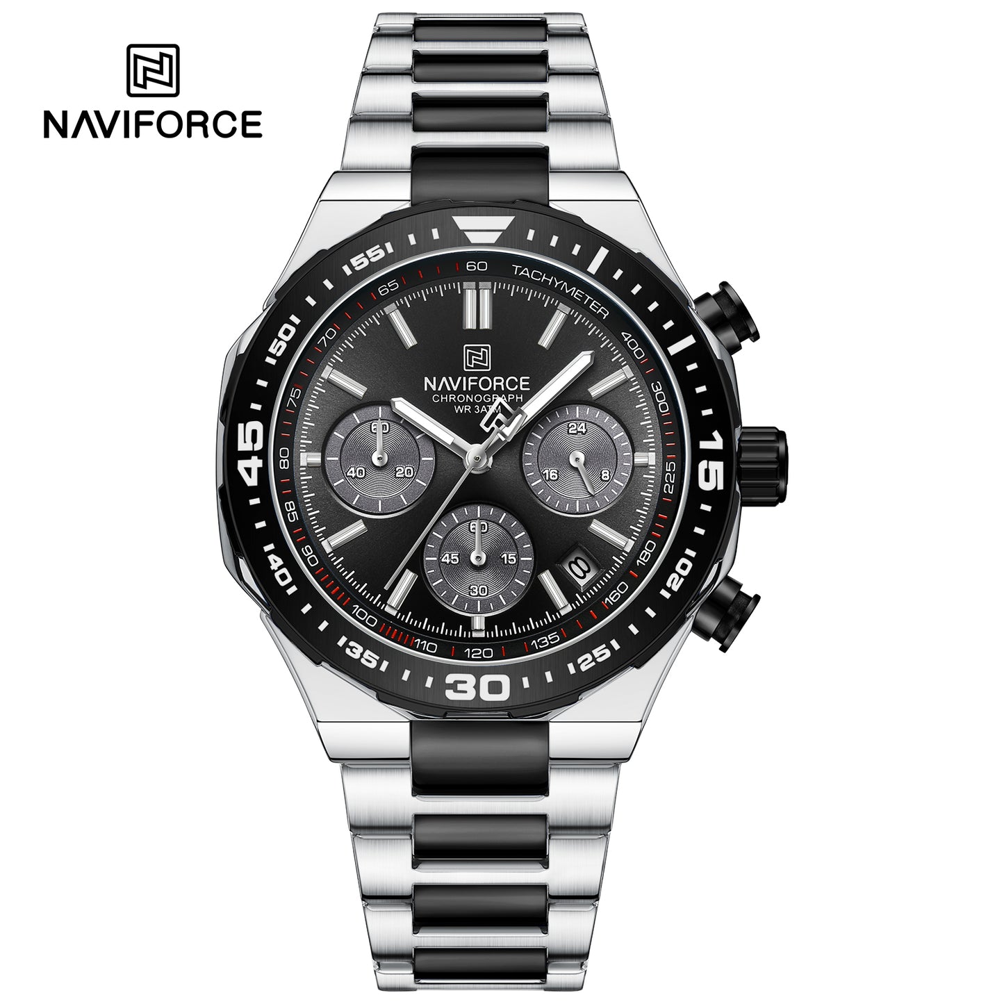 Naviforce 8049 Sparrow Men Chronograph Watch - Silver Black