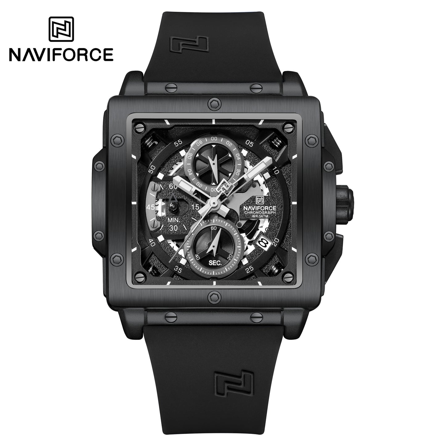 Naviforce 8064 Square Chrono Men Watch - Black