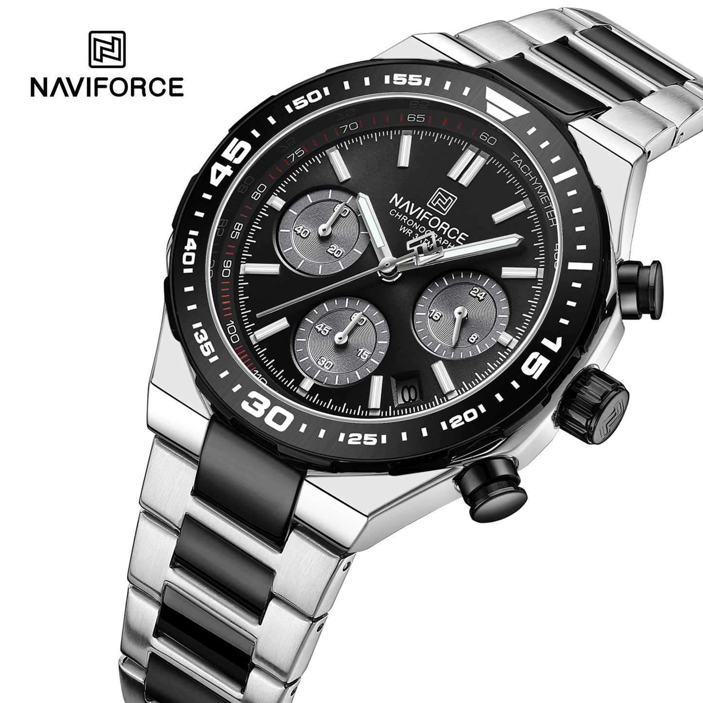 Naviforce 8049 Sparrow Men Chronograph Watch - Silver Black