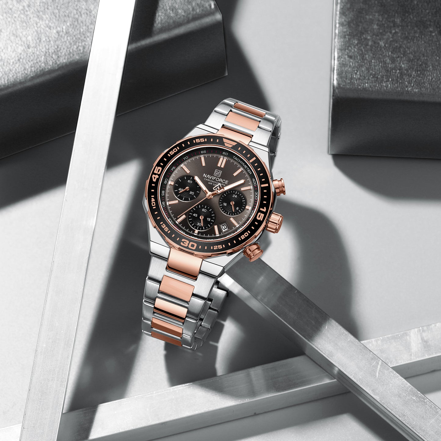 Naviforce 8049 Sparrow Men Chronograph Watch - Silver RoseGold