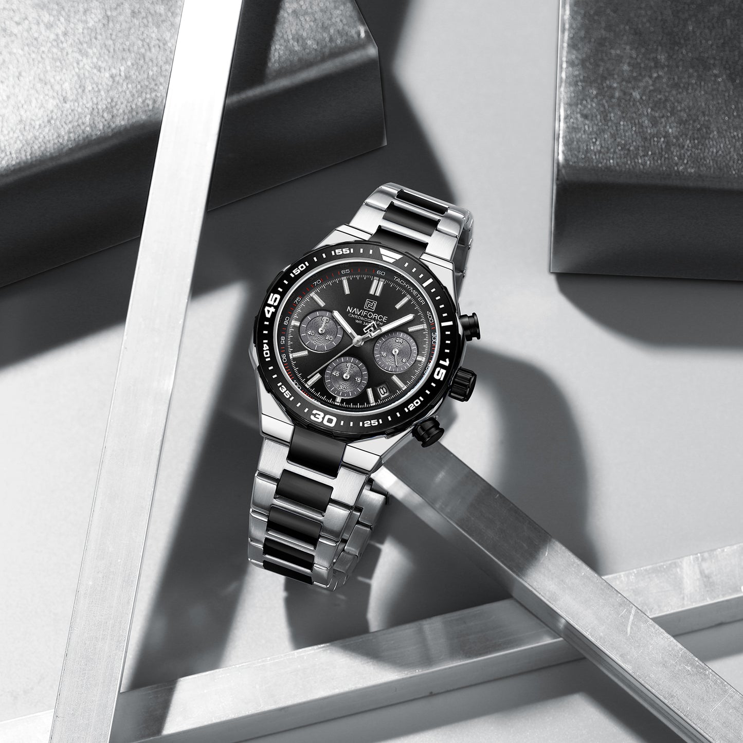 Naviforce 8049 Sparrow Men Chronograph Watch - Silver Black