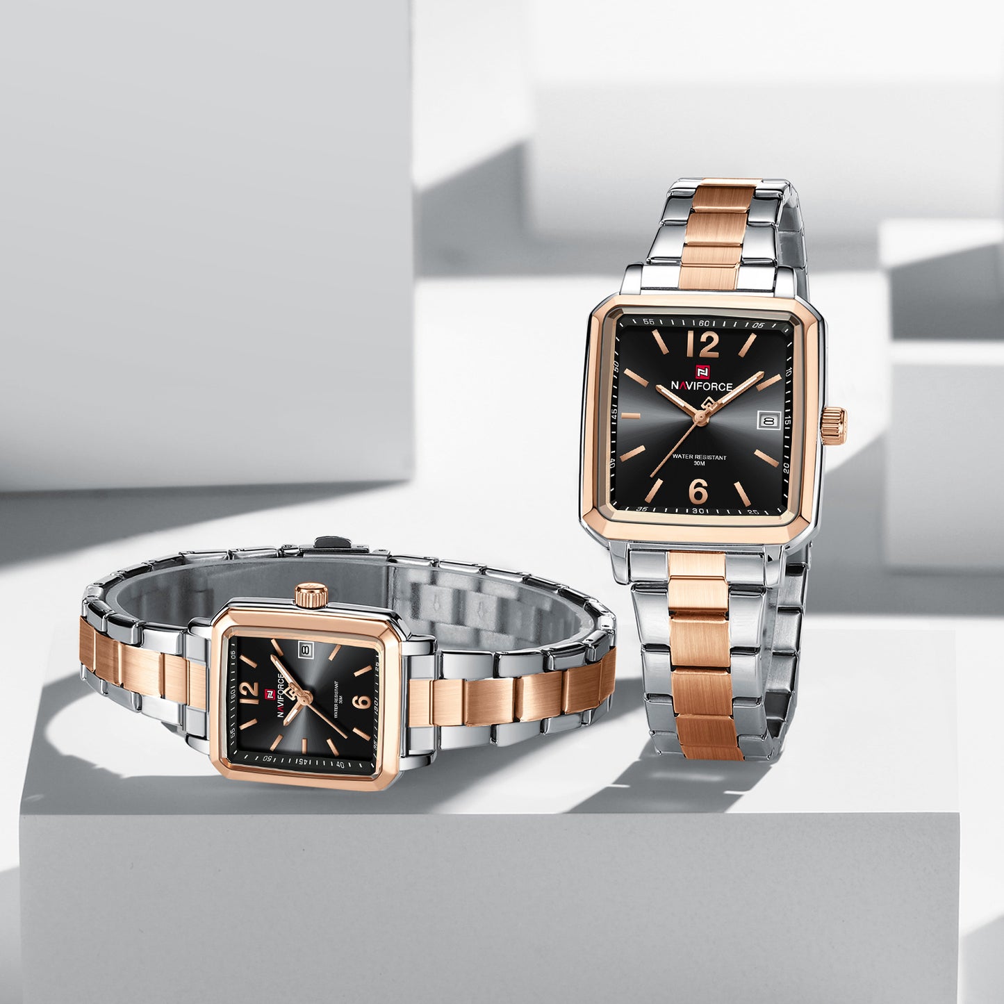 Naviforce 9252 Duet Classic Couples Watch - Silver Black-RoseGold