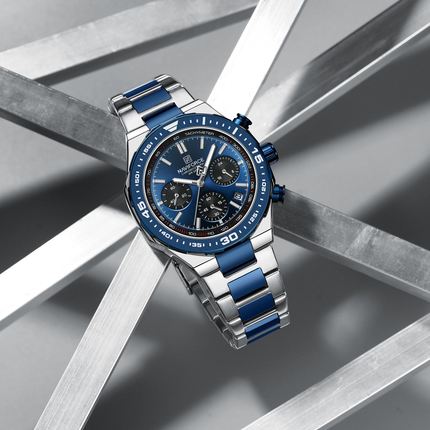 Naviforce 8049 Sparrow Men Chronograph Watch - Silver Blue