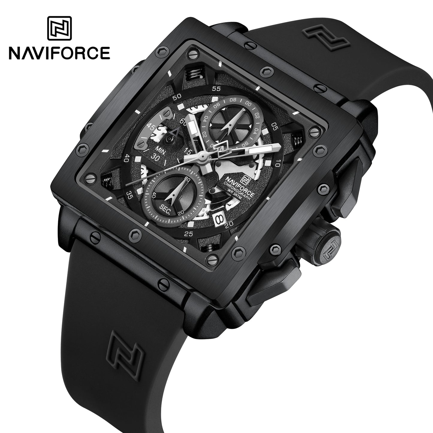 Naviforce 8064 Square Chrono Men Watch - Black