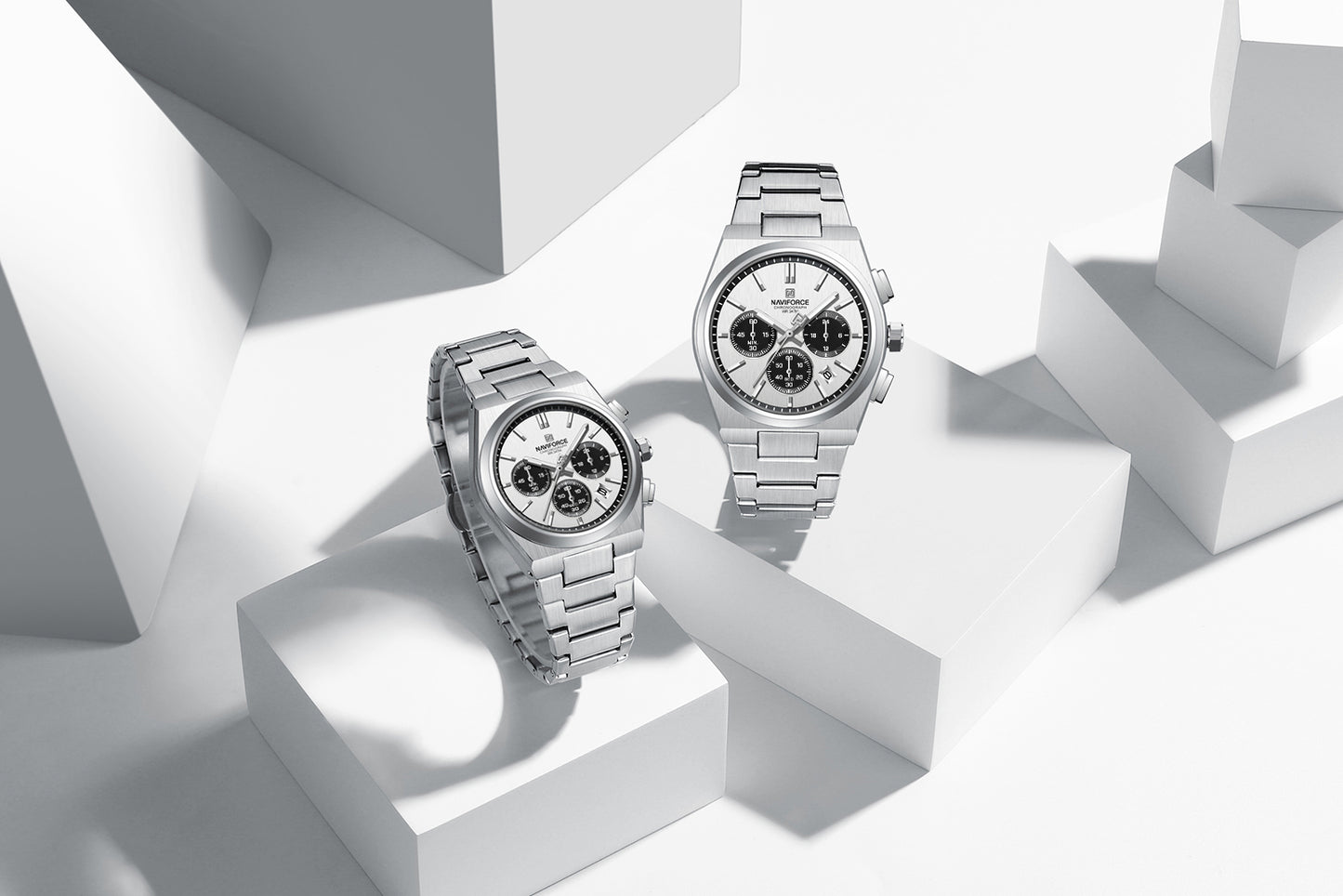 Naviforce 8048 Cupid Couple Watch - Silver Black