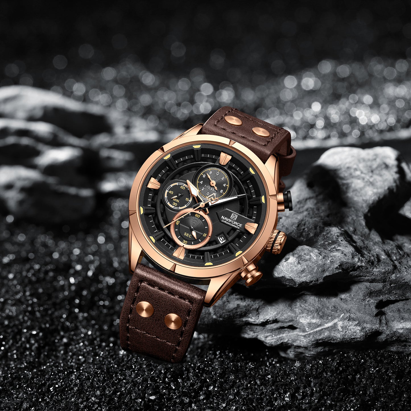 Naviforce 8045 Charlie Chronograph Men Watch - Coffee-Brown