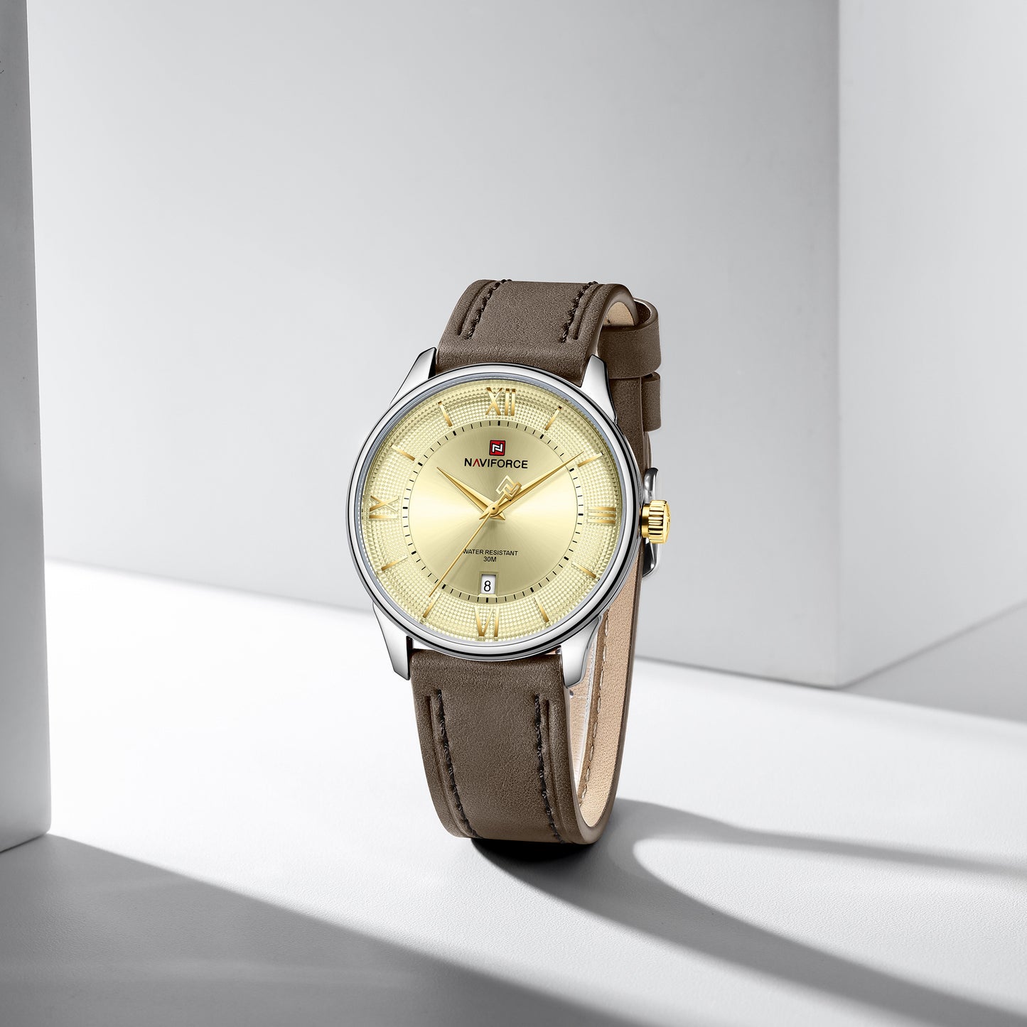 Naviforce 9272L Spectra Men Leather Watch - Darkbrown-Gold