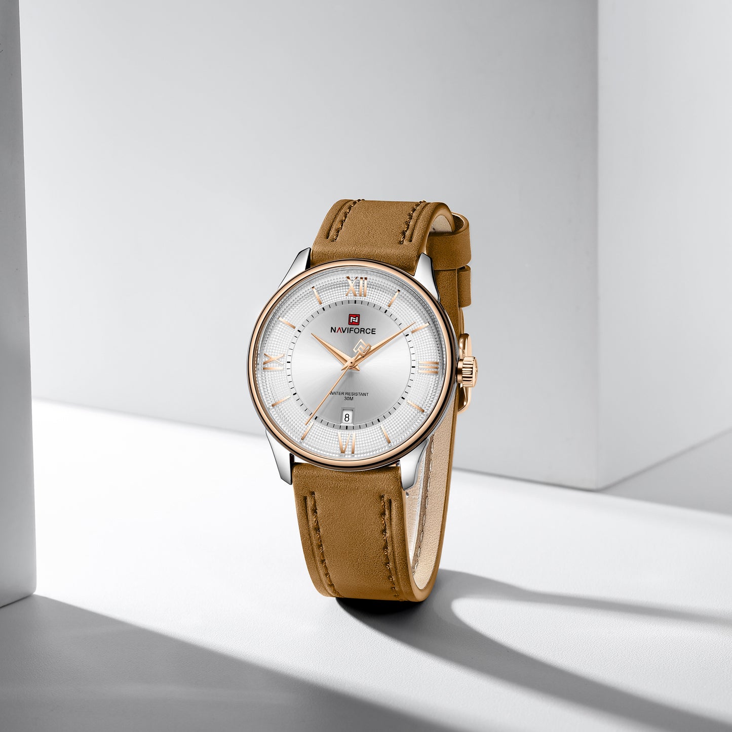 Naviforce 9272L Spectra Men Leather Watch - Brown-RoseGold