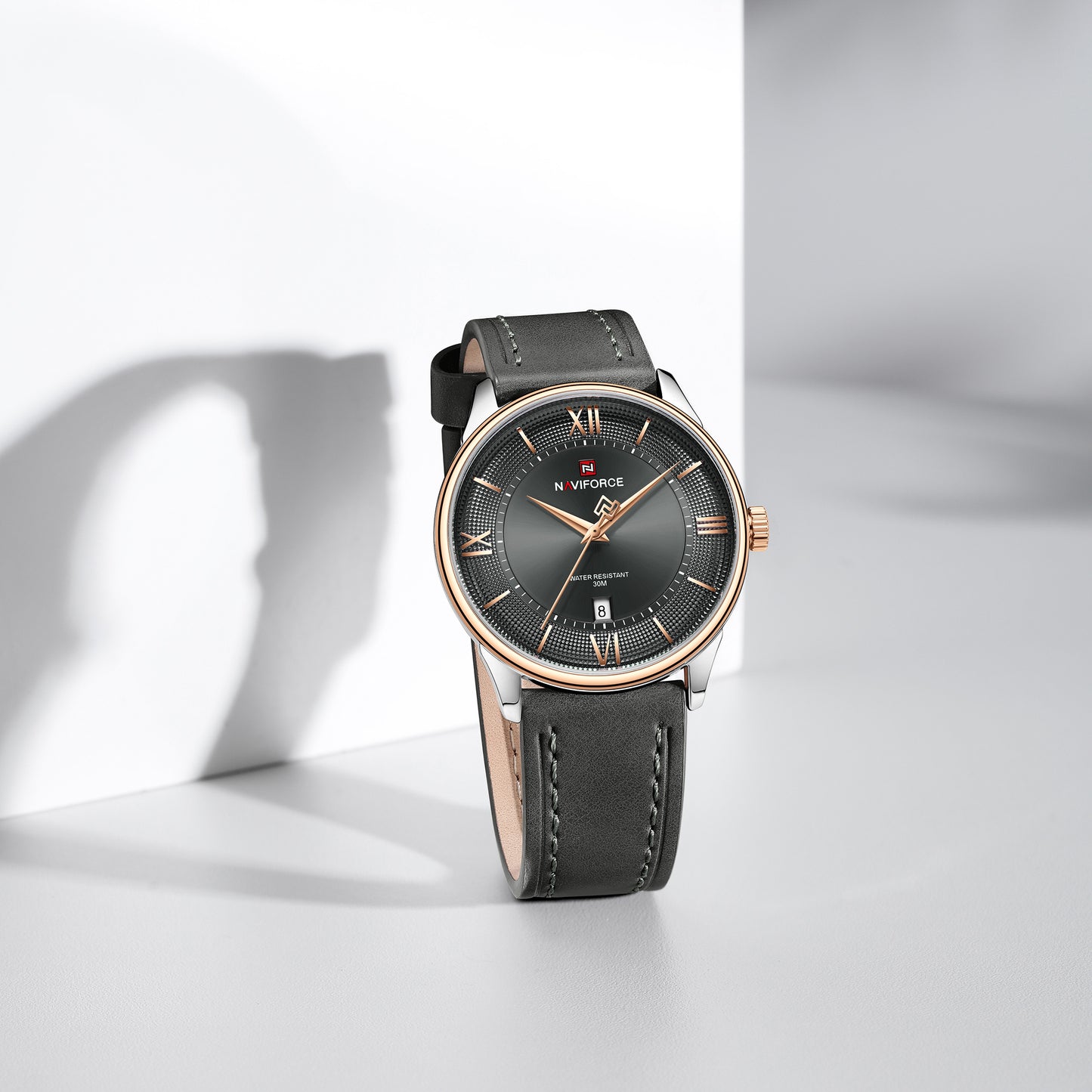 Naviforce 9272L Spectra Men Leather Watch - Grey-RoseGold