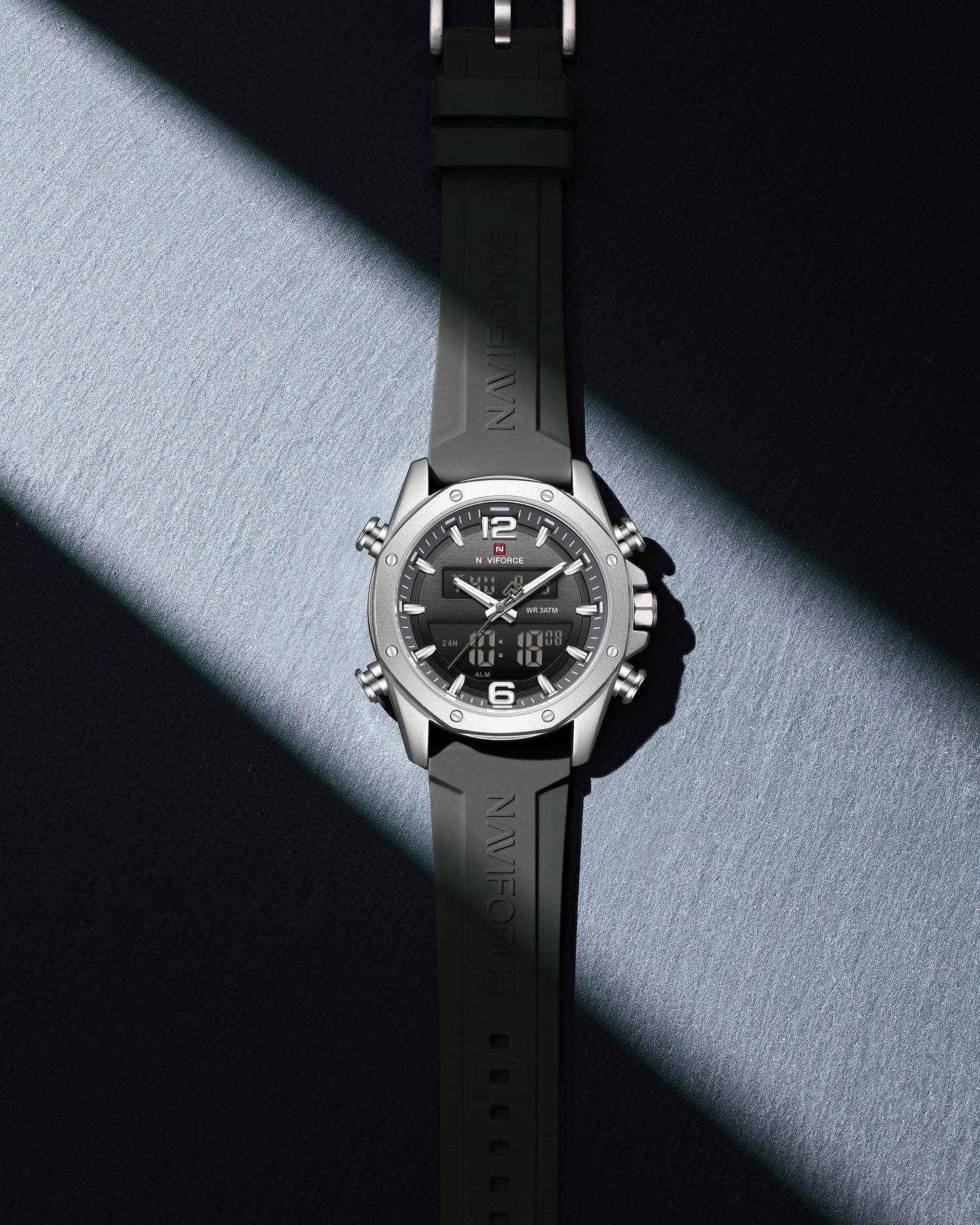 Naviforce 9264 Sentinel Men Silicone Watch - Silver DarkGrey
