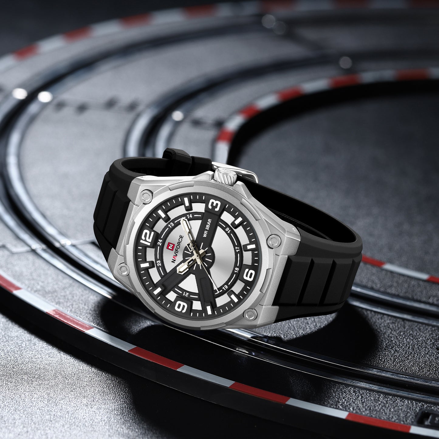 Naviforce 9260 Quantum Silicone Men Watch - Silver Black