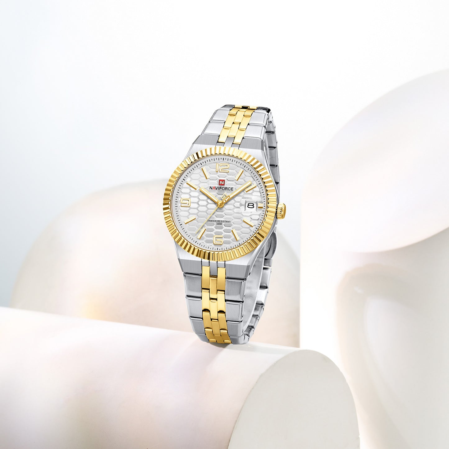 Naviforce 5079 Lotus Woman Watch - Silver-Gold White