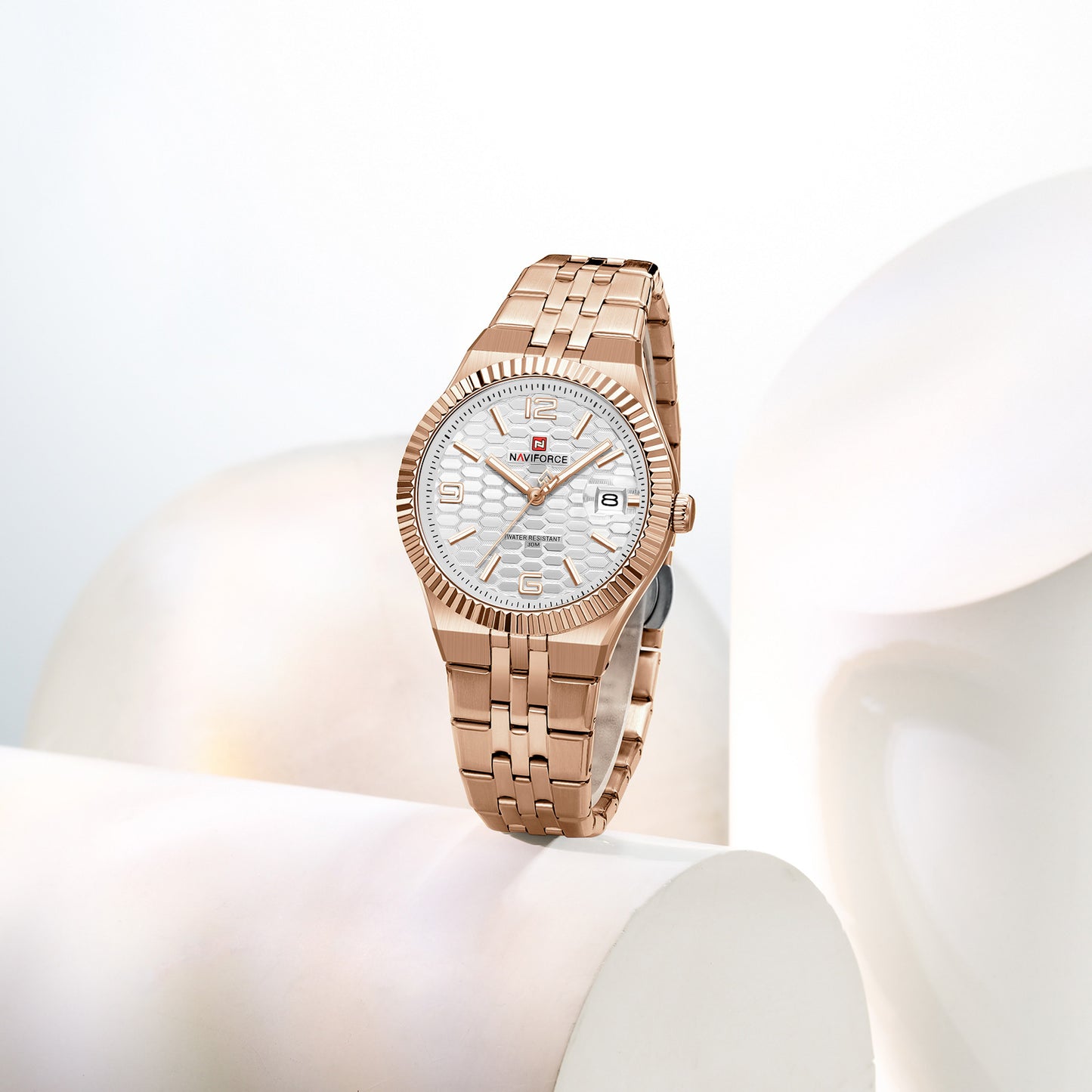 Naviforce 5079 Lotus Woman Watch - RoseGold White