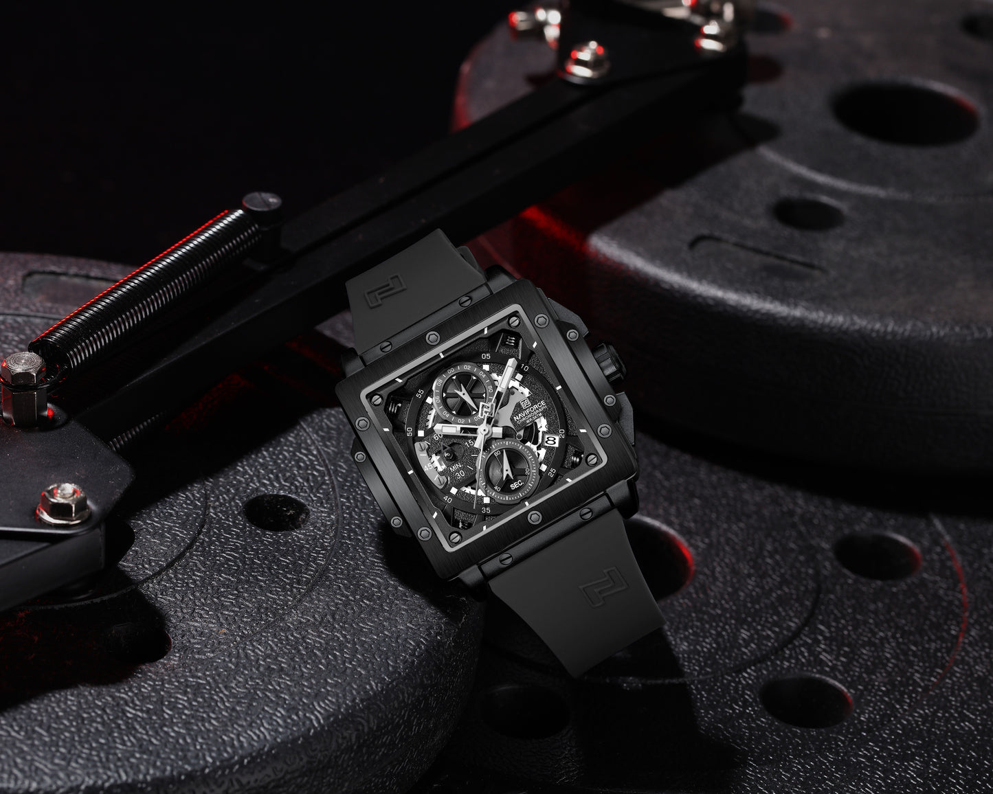 Naviforce 8064 Square Chrono Men Watch - Black