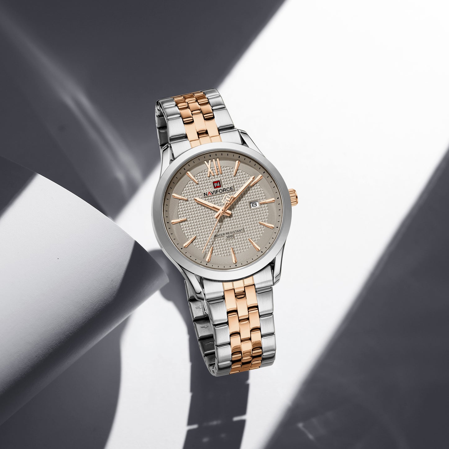 Naviforce 9255 Elite Grey Men Watch - Silver RoseGold Grey