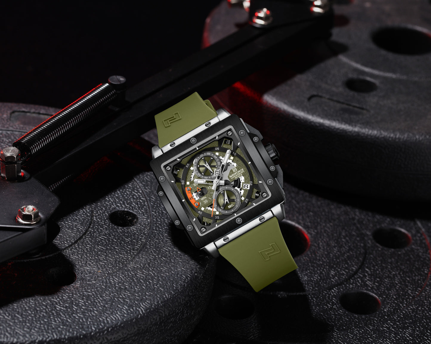 Naviforce 8064 Square Chrono Men Watch - Green