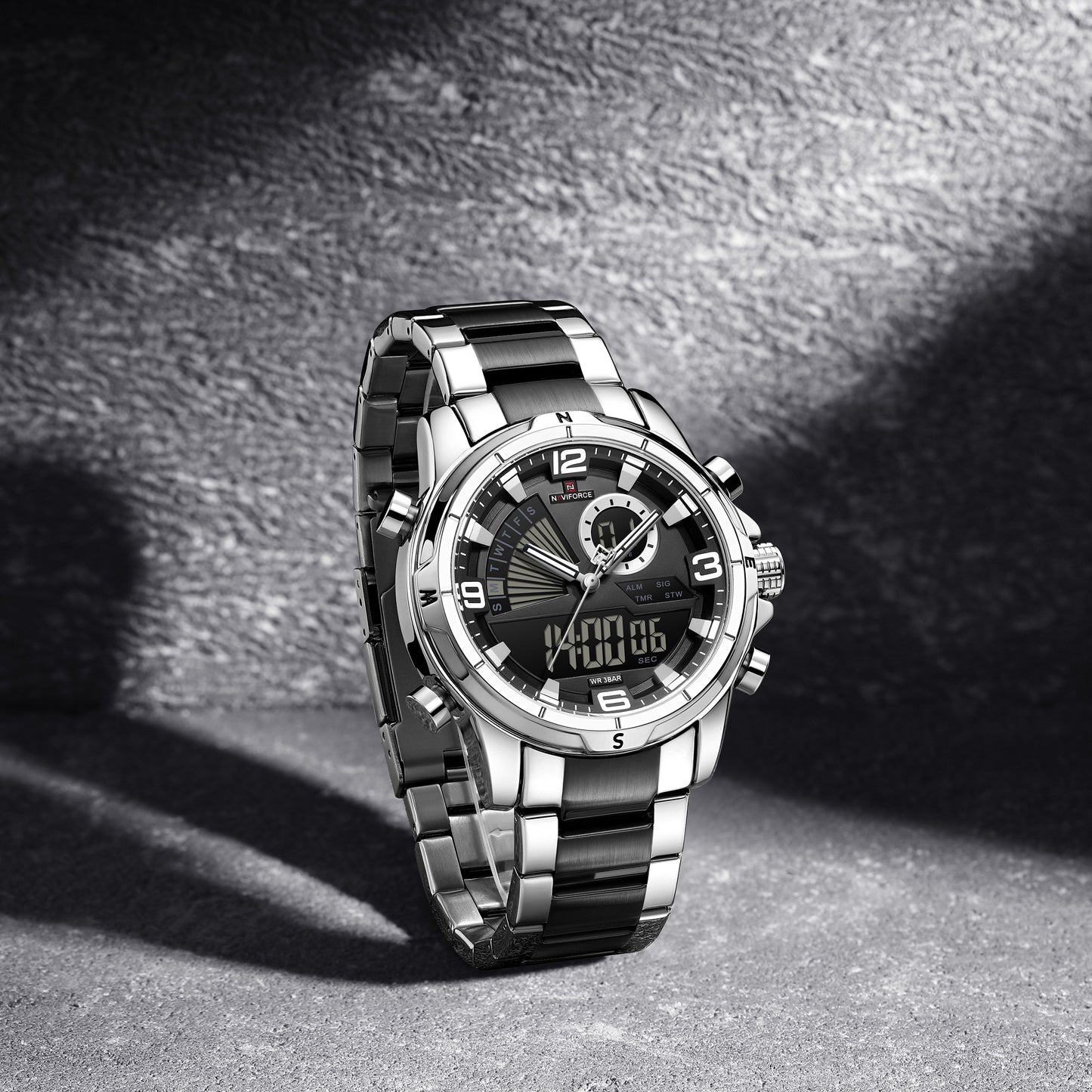 Naviforce 9257 Dual-Master Men Watch - Silver Black