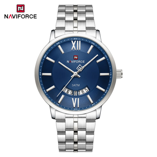 Naviforce 9238 Unico Quartz Couple Watch - Silver Blue
