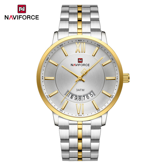 Naviforce 9238 Unico Quartz Men Watch - Silver Gold