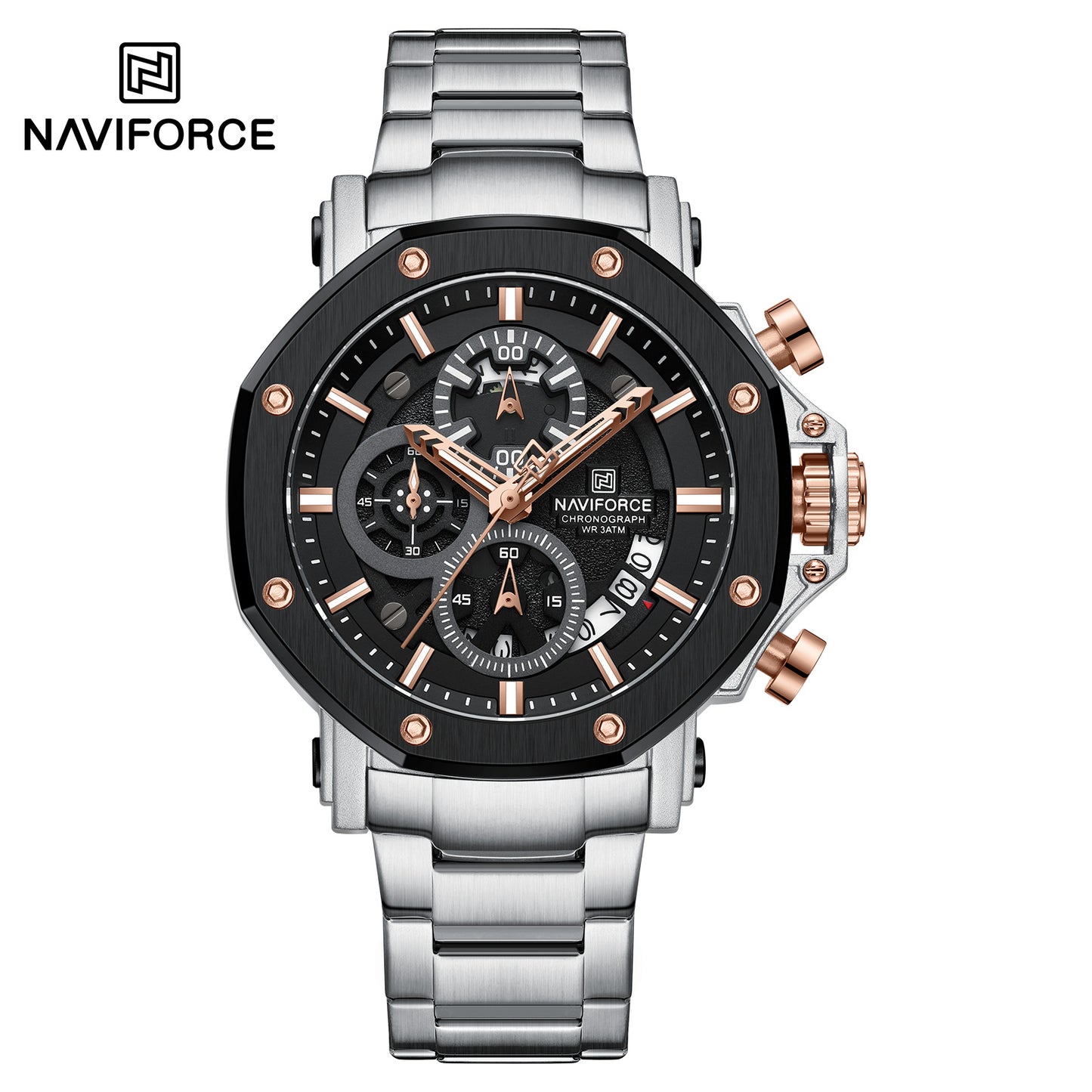 Naviforce 8065 MechaMan Steel Watch - Silver RoseGold