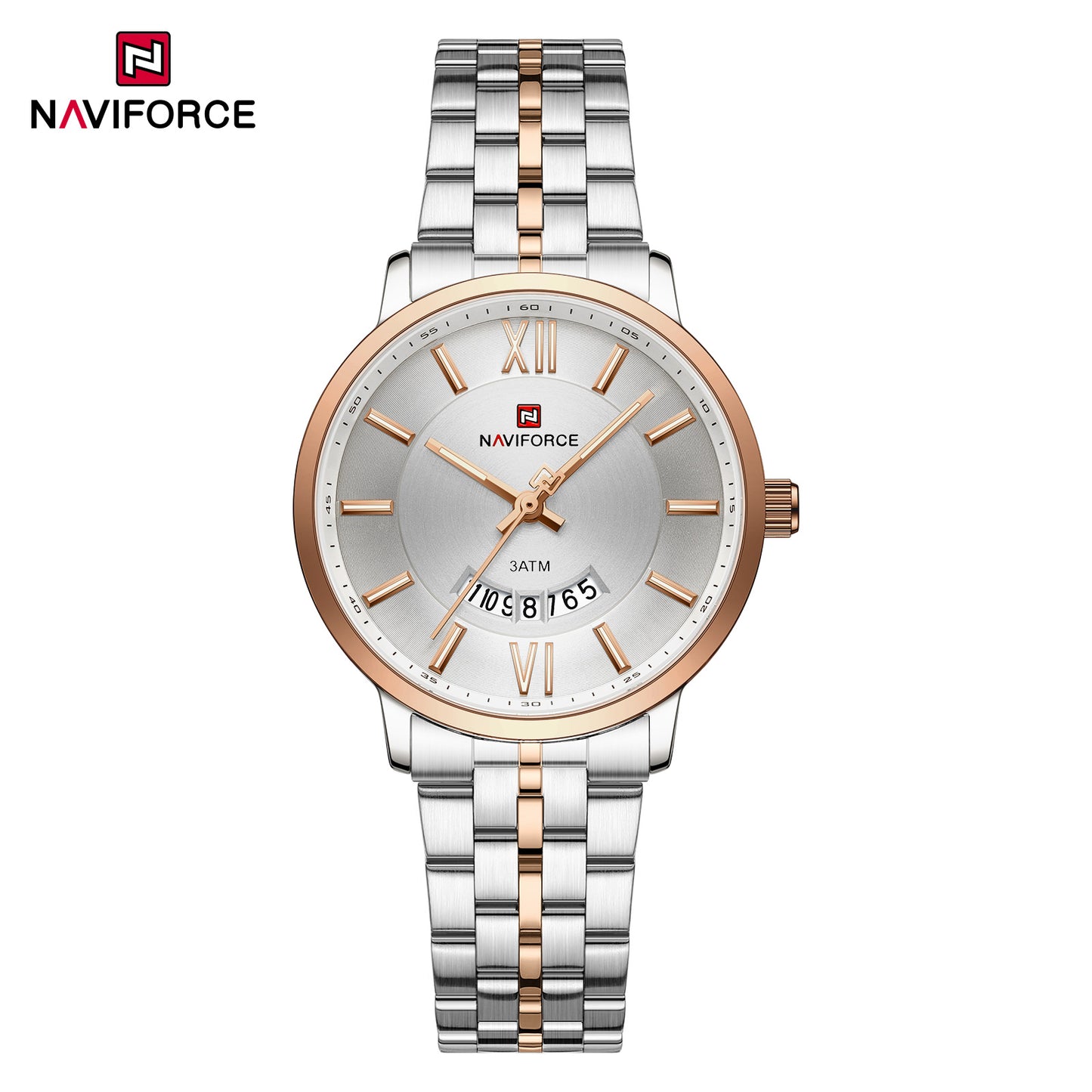 Naviforce 9238 Unico Quartz Couple Watch - Silver Rosegold