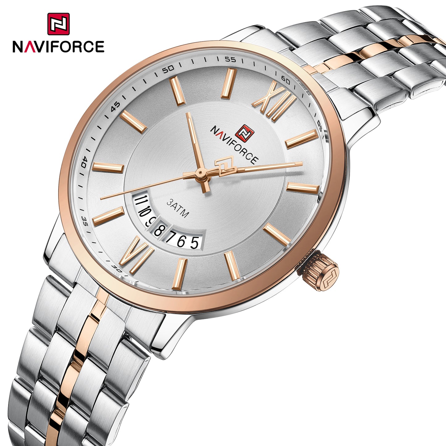 Naviforce 9238 Unico Quartz Couple Watch - Silver Rosegold