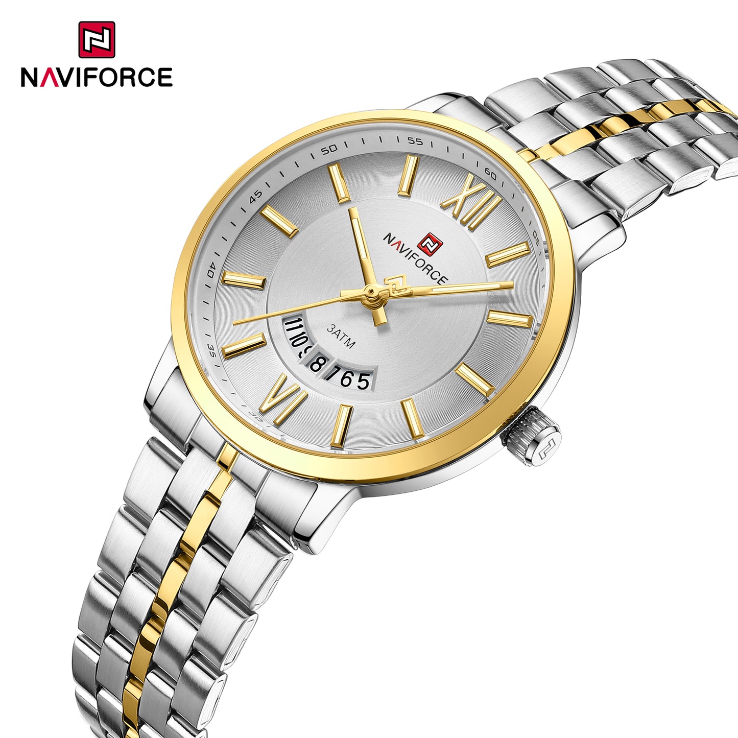 Naviforce 9238 Unico Quartz Couple Watch - Silver Gold