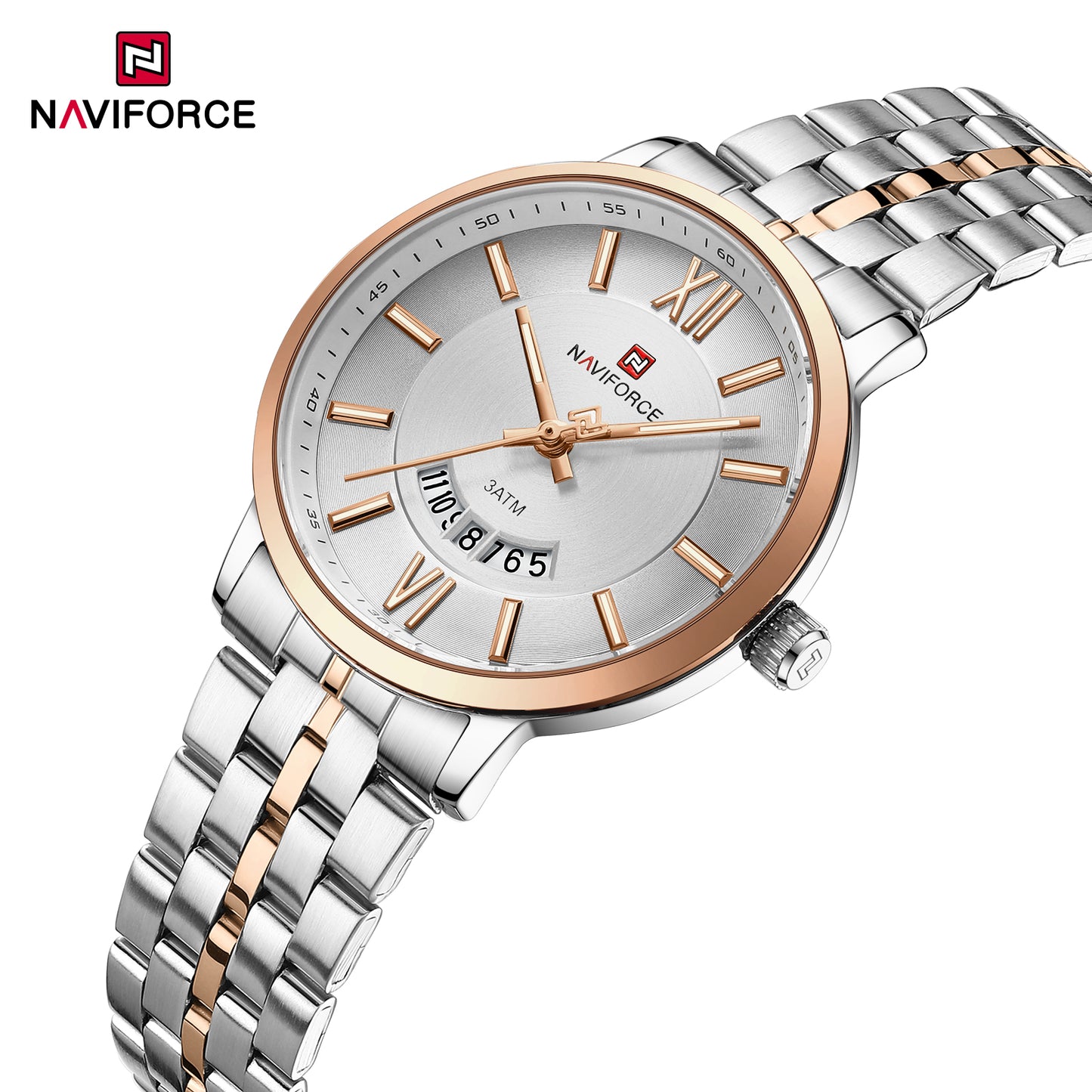 Naviforce 9238 Unico Quartz Couple Watch - Silver Rosegold