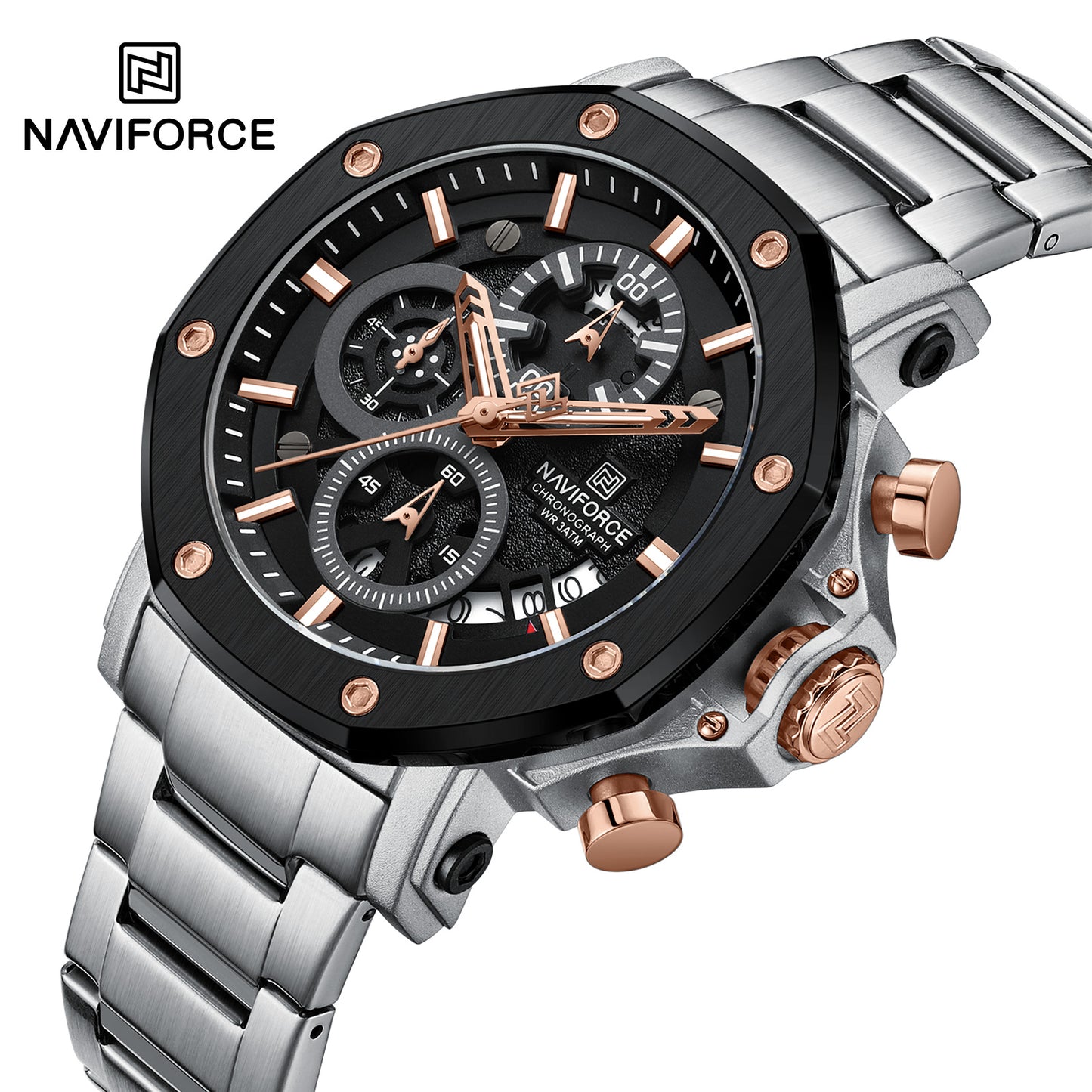 Naviforce 8065 MechaMan Steel Watch - Silver RoseGold