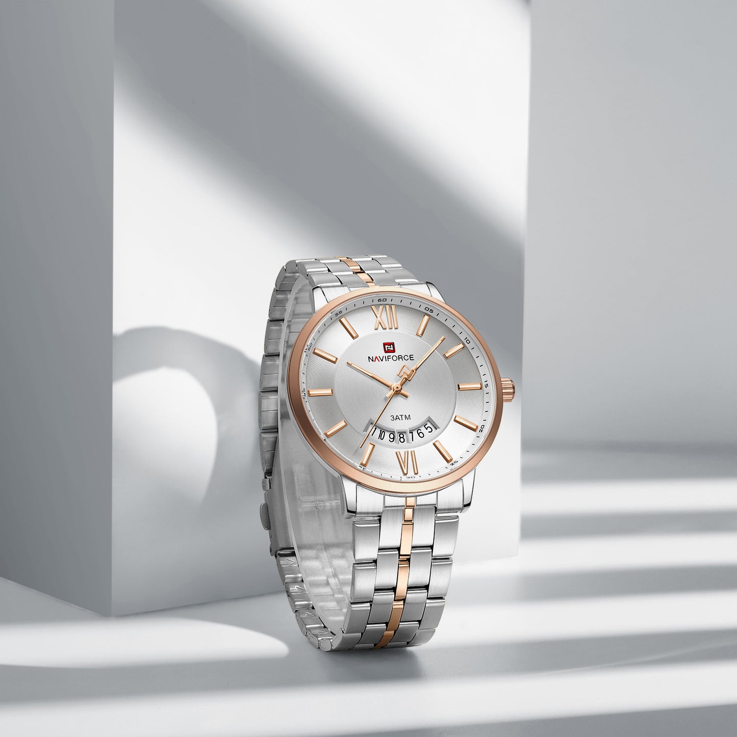 Naviforce 9238 Unico Quartz Couple Watch - Silver Rosegold