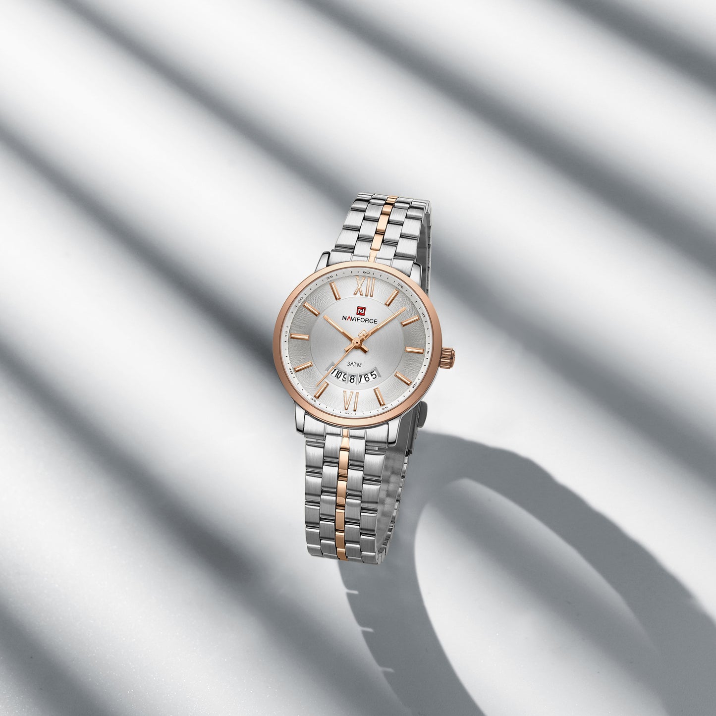 Naviforce 9238 Unico Quartz Couple Watch - Silver Rosegold