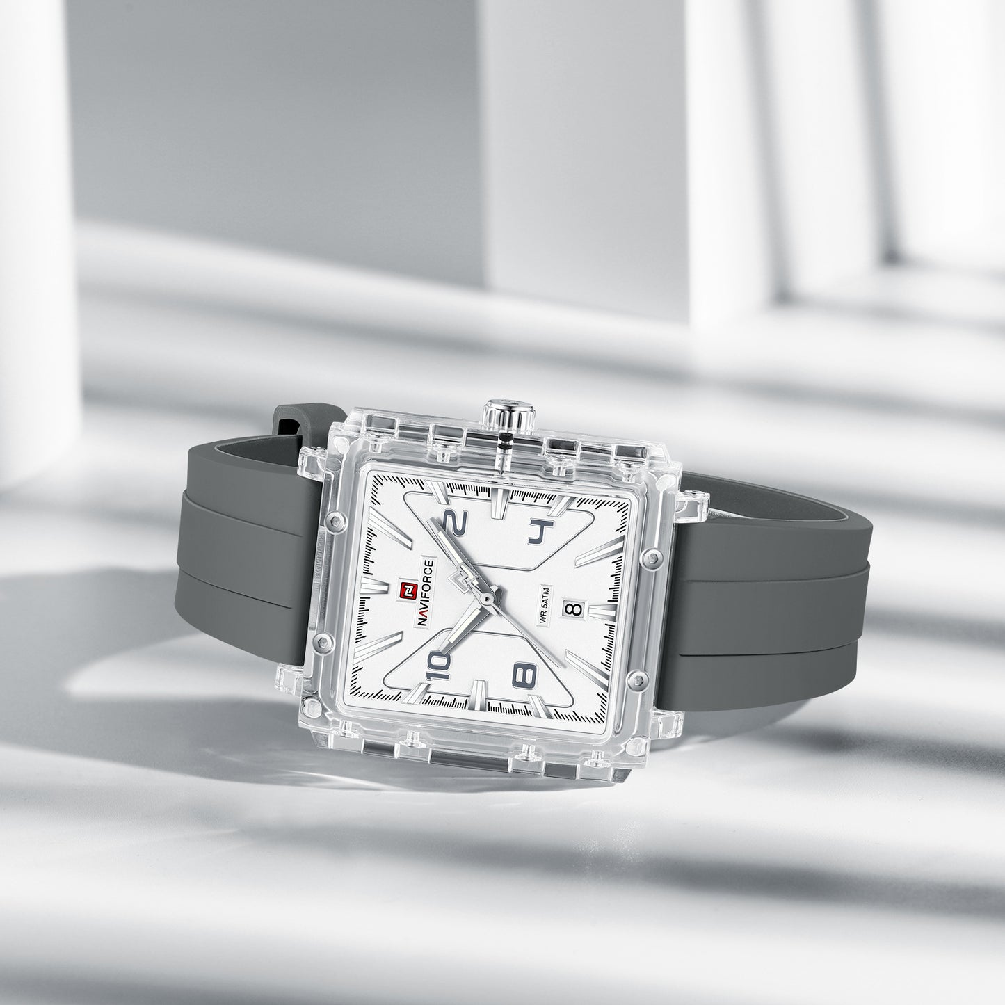 Naviforce 6112 Square Unisex Silicone Watch - Grey White