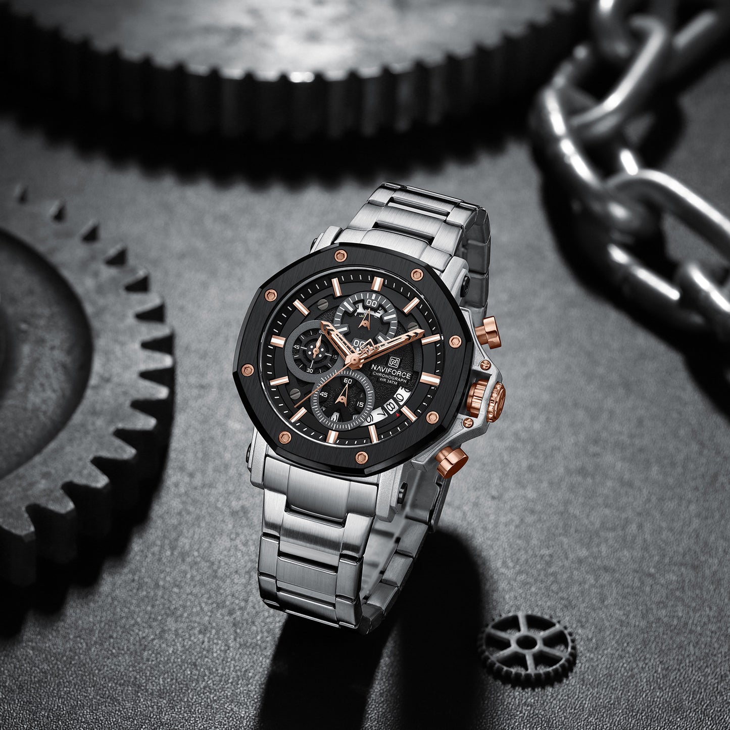 Naviforce 8065 MechaMan Steel Watch - Silver RoseGold