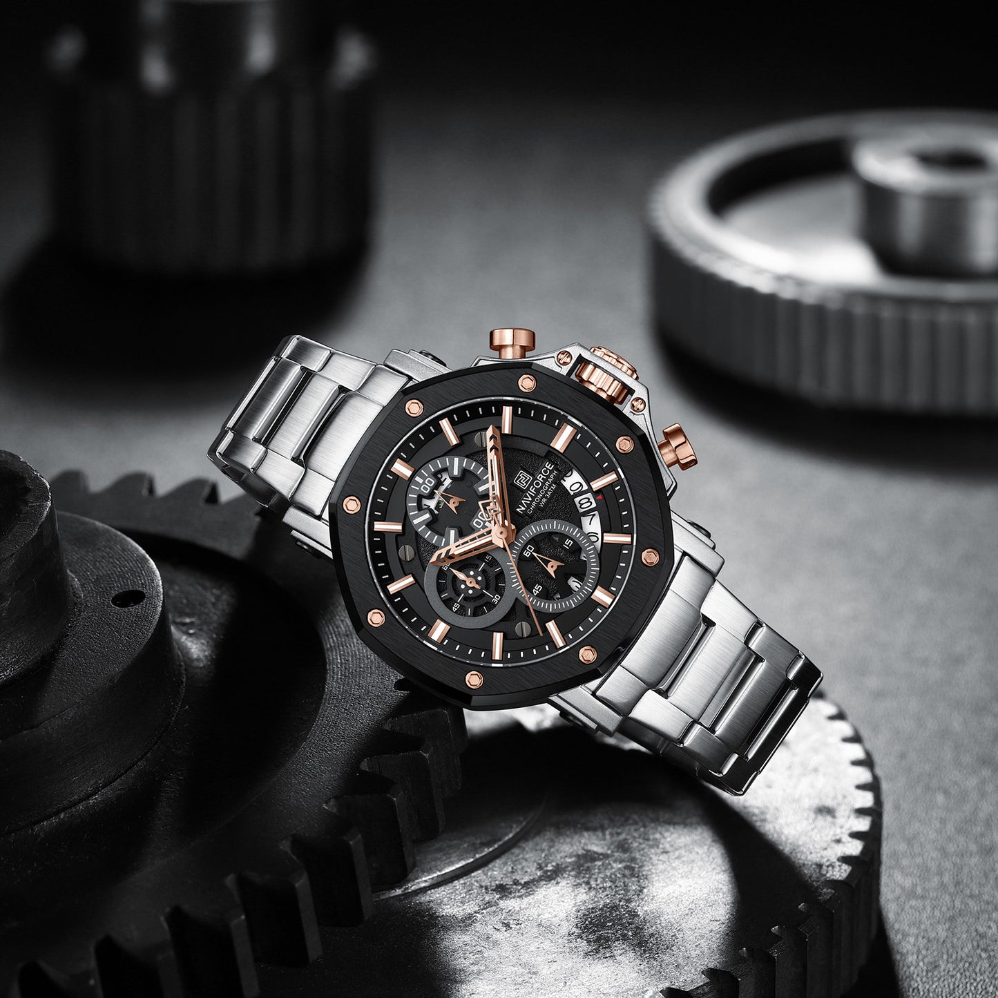 Naviforce 8065 MechaMan Steel Watch - Silver RoseGold