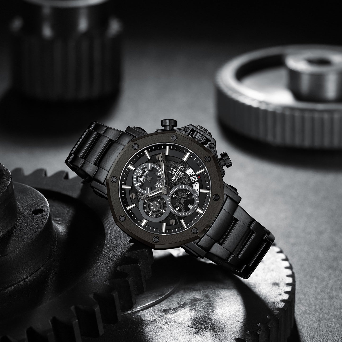 Naviforce 8065 MechaMan Steel Watch - Black