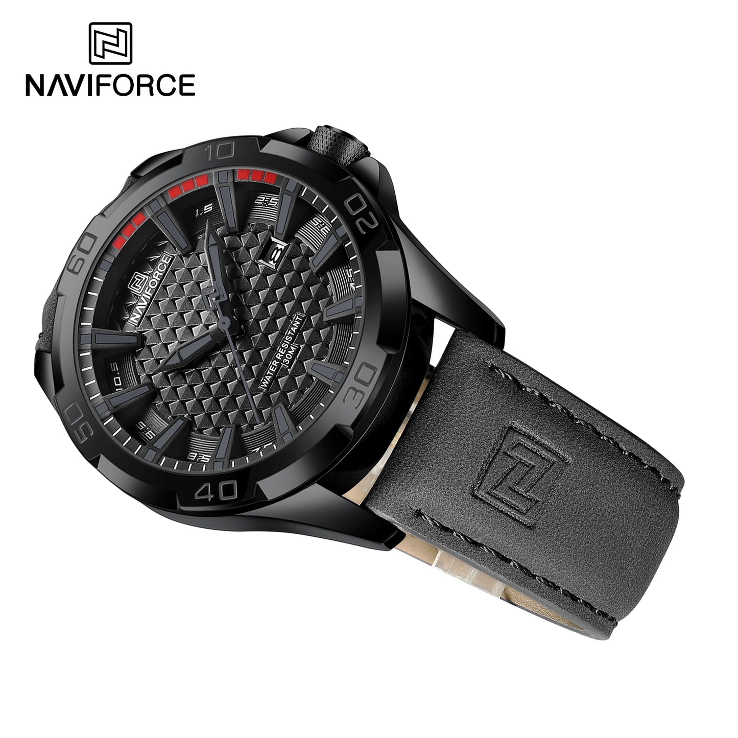 Naviforce 8023 Rotary Men Leather Watch - Grey