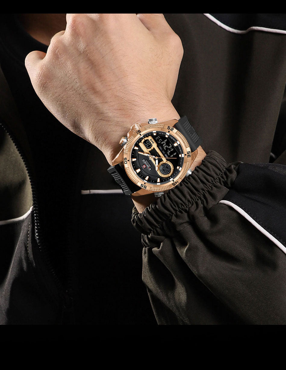 Naviforce 9223 Starfire Premium Men Watch - Black RoseGold