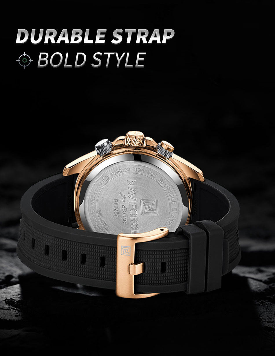 Naviforce 9223 Starfire Premium Men Watch - Black RoseGold