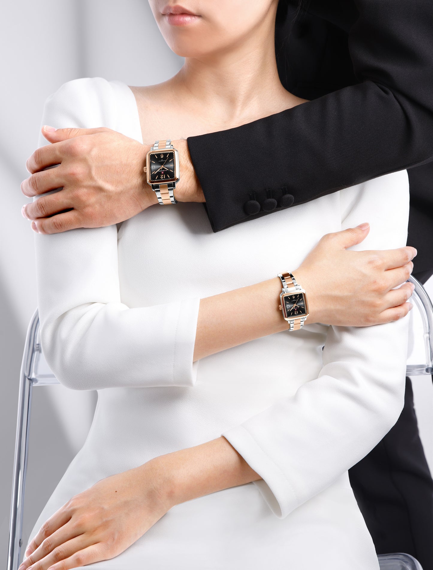 Naviforce 9252 Duet Classic Couples Watch - Black RoseGold