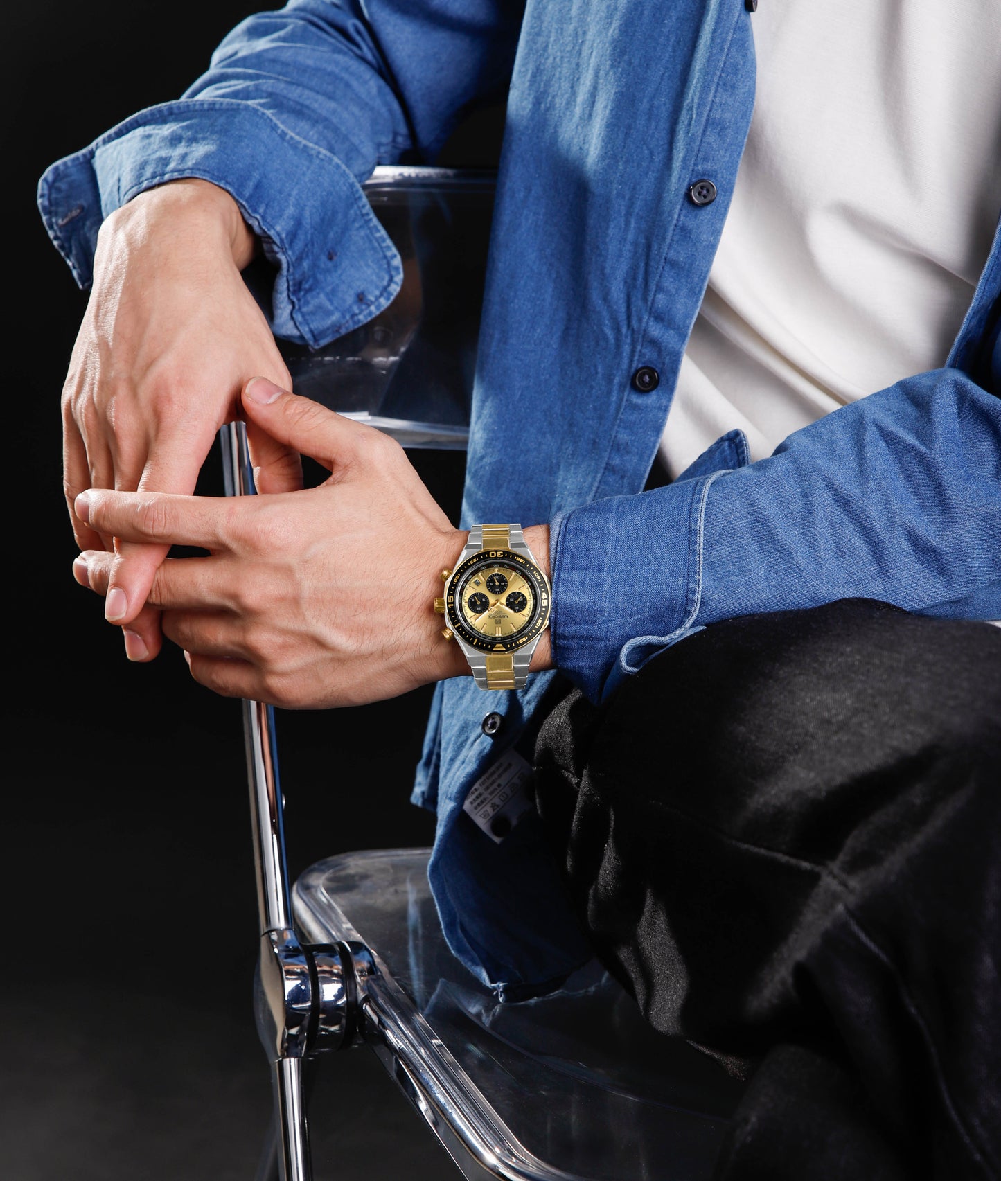 Naviforce 8049 Sparrow Men Chronograph Watch - Silver Gold