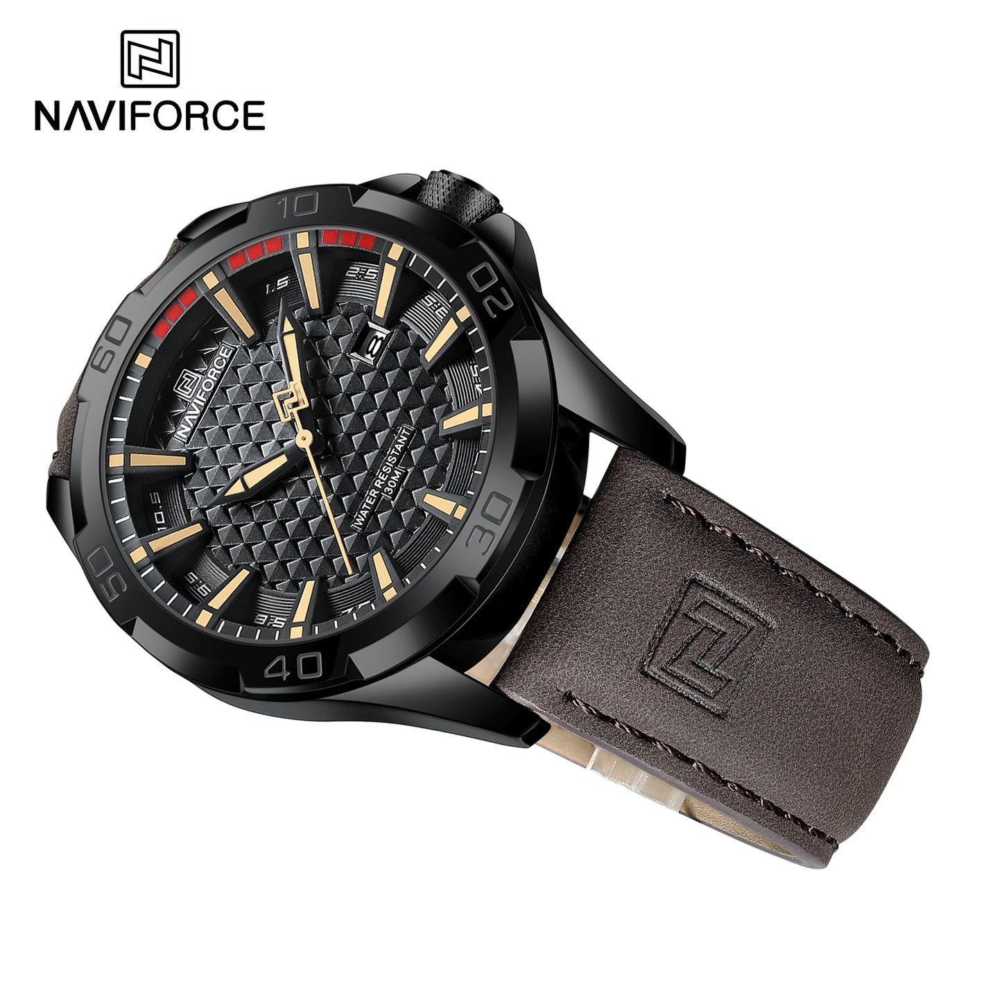 Naviforce 8023 Rotary Men Leather Watch - Dark Brown