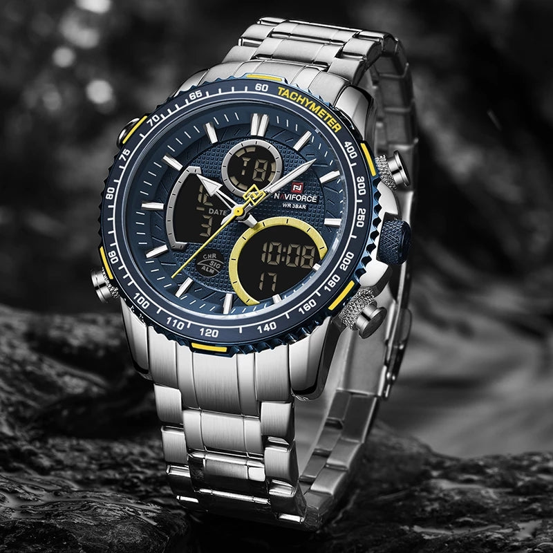 Naviforce 9182 Torpedo Men Watch - Silver Blue