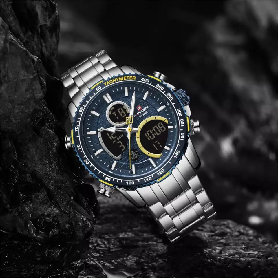 Naviforce 9182 Torpedo Men Watch - Silver Blue